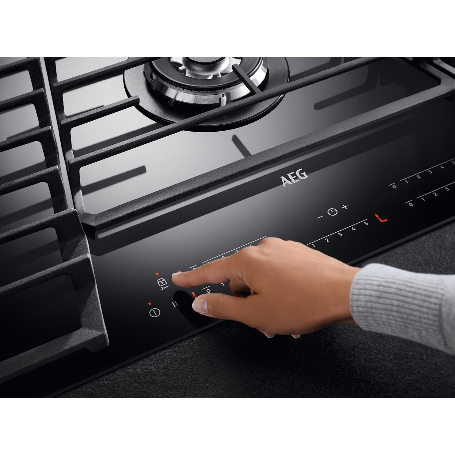 AEG 90cm 5 Burner GasonGlass Hob with Touch Control Black