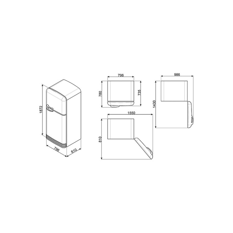 Smeg FAB50LPB Fifties Style 80cm Wide Left Hand Hinge Freestanding Fridge Freezer - Pastel Blue