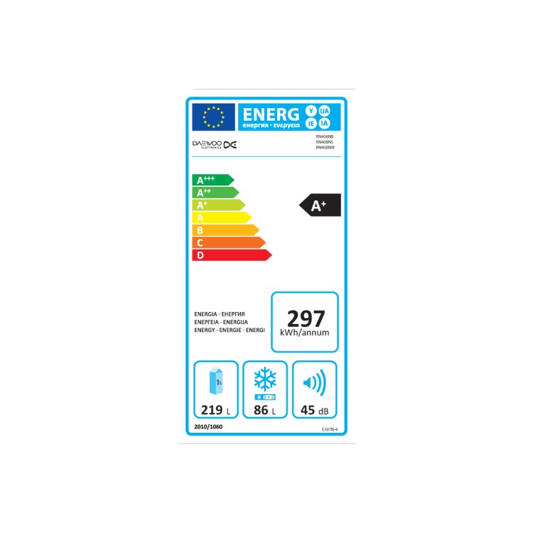 Daewoo RN408NS 187x60cm 304 litre frost free fridge freezer Silver
