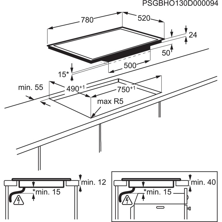 Refurbished AEG HKL85410FB 80cm 4 Zone Induction Hob Black With 2 MaxiSense Zones