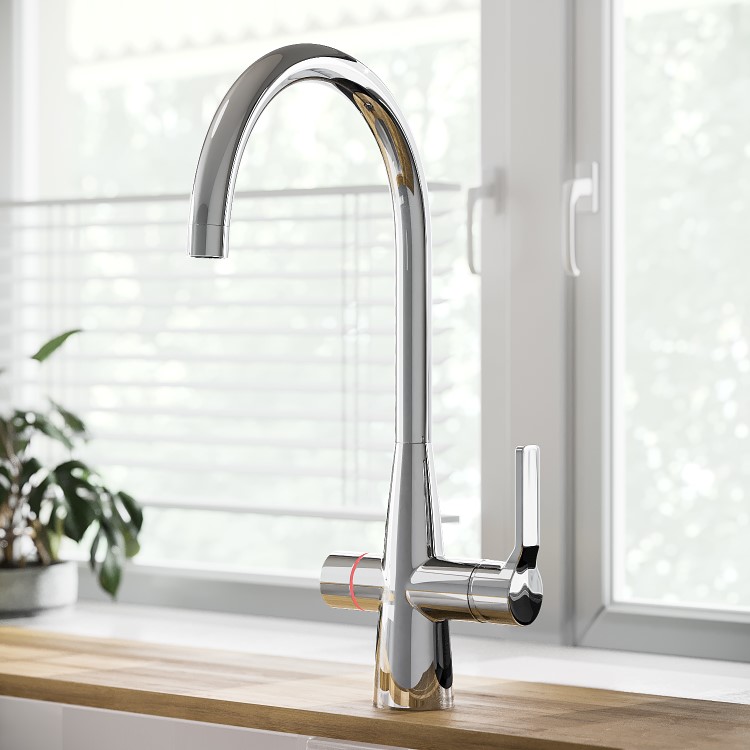 GRADE A1 - Single Lever Chrome 4 in 1 Boiling and Filtered Water Kitchen Tap - Pronto Wallace