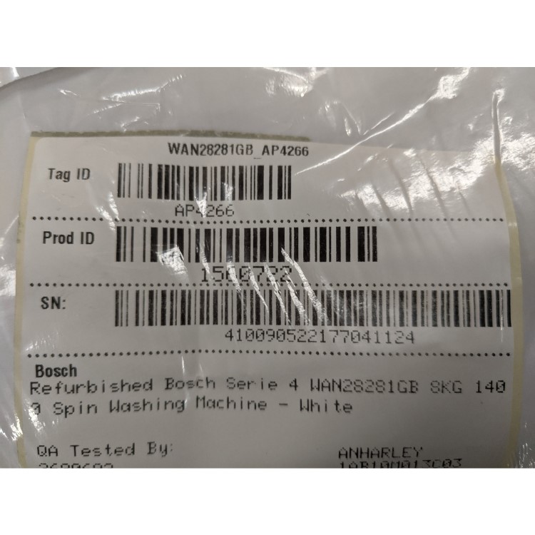 Refurbished Bosch Serie 4 WAN28281GB 8KG 1400 Spin Washing Machine