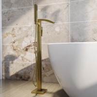 ONLY OPENED - Brushed Brass Freestanding Bath Shower Mixer Tap - Wave