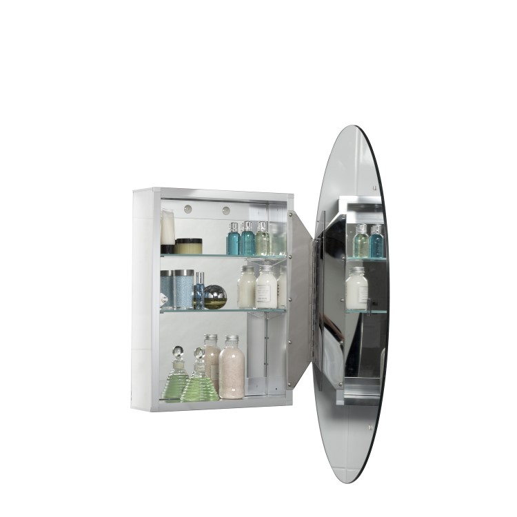 Oval Chrome Mirrored Bathroom Wall Cabinet 535 x 790mm - Croydex