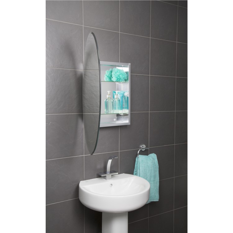 Oval Chrome Mirrored Bathroom Wall Cabinet 535 x 790mm - Croydex
