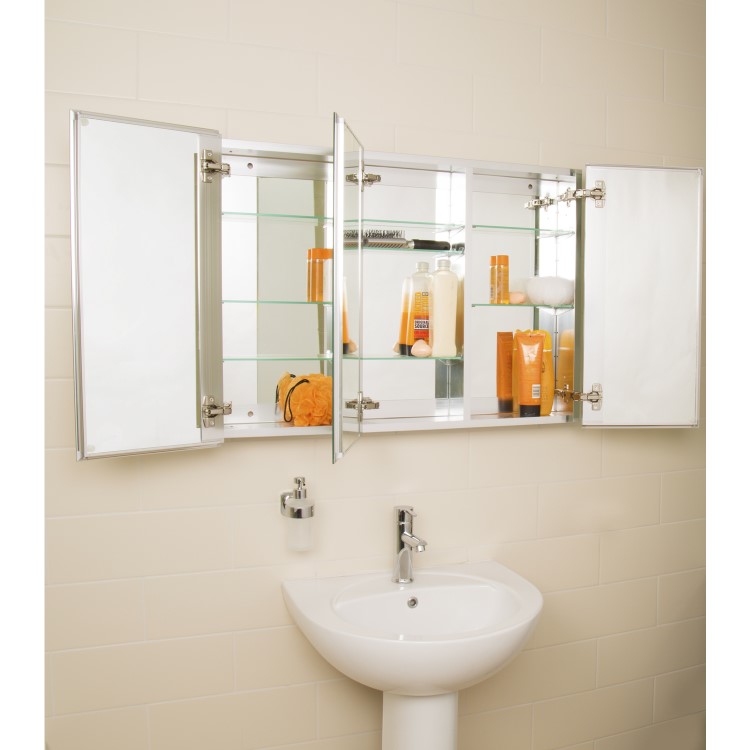 GRADE A1 - Aluminium Hang N Lock Mirrored Triple Door Bathroom Wall Cabinet 610 x 660mm -Croydex