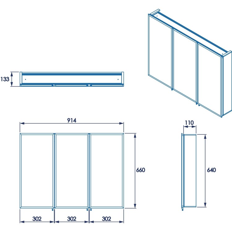 GRADE A1 - Aluminium Hang N Lock Mirrored Triple Door Bathroom Wall Cabinet 610 x 660mm -Croydex