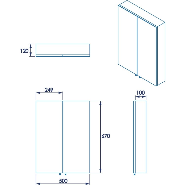 Steel Mirrored Wall Bathroom Wall Cabinet 500 x 6700mm - Croydex