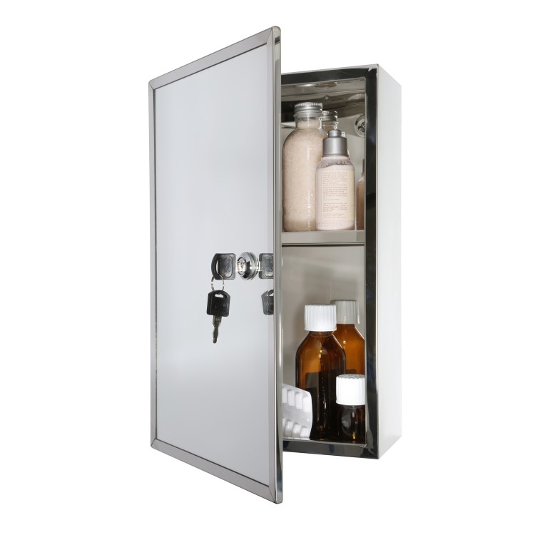 Steel Mirrored Bathroom Wall Cabinet Lockable 250 x 400mm - Croydex