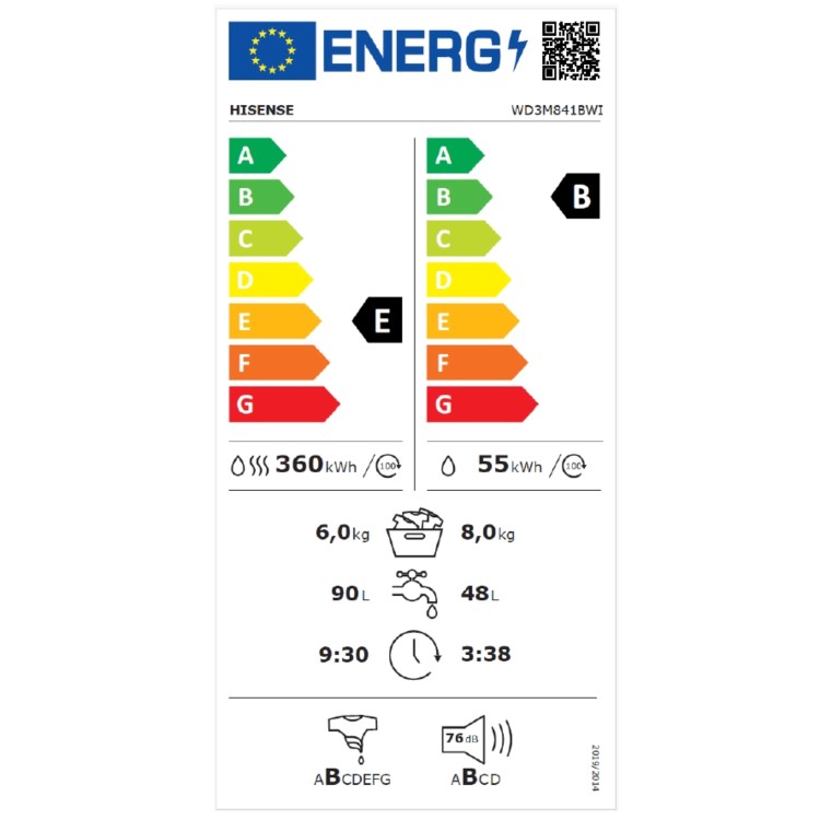 Hisense 3S Series 8kg Wash 6kg Dry 1400rpm Integrated Washer Dryer - White