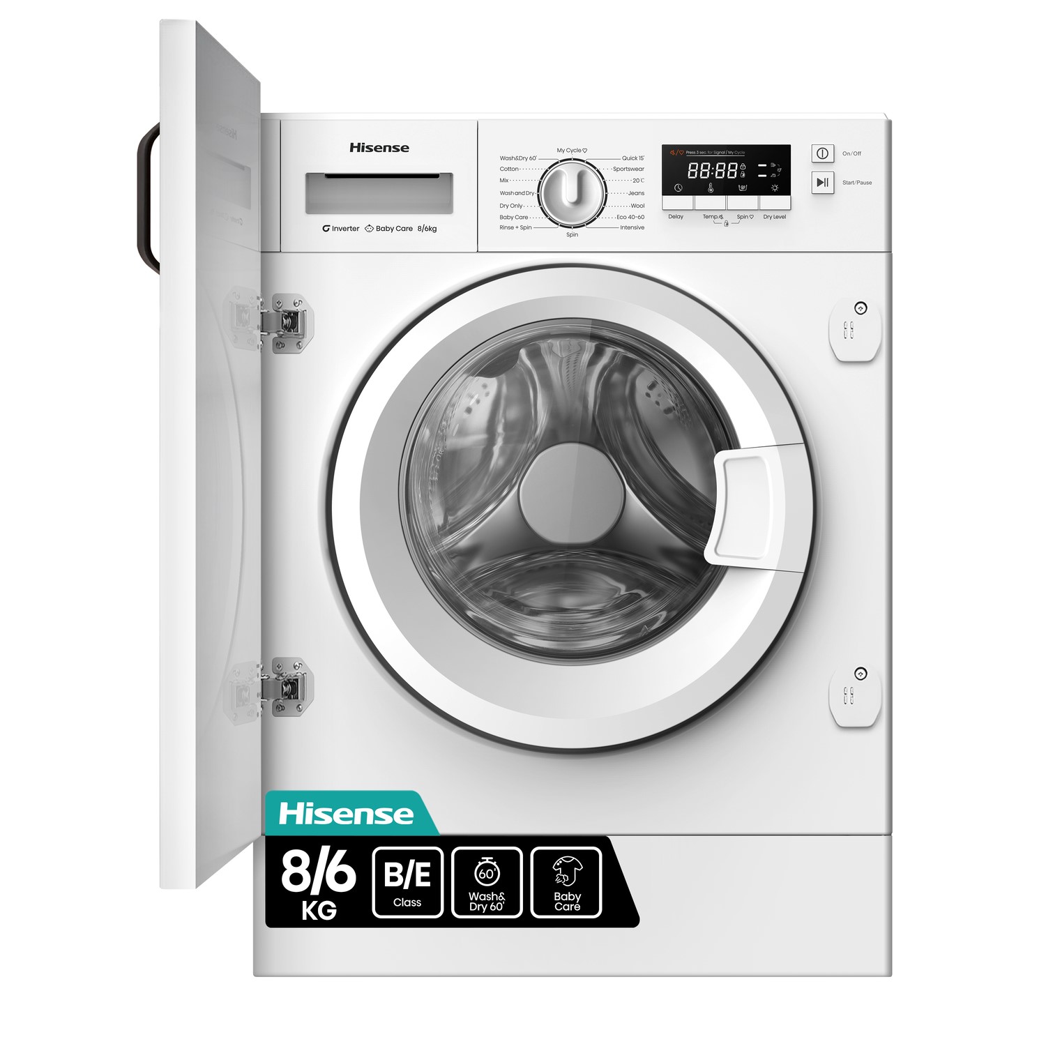 Hisense 3S Series 8Kg Wash 6Kg Dry 1400Rpm Integrated Washer Dryer  WD3M841BWI