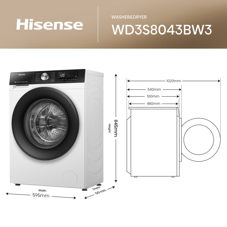 Hisense 3S Series 8kg Wash 5kg Dry 1400rpm Washer Dryer - White