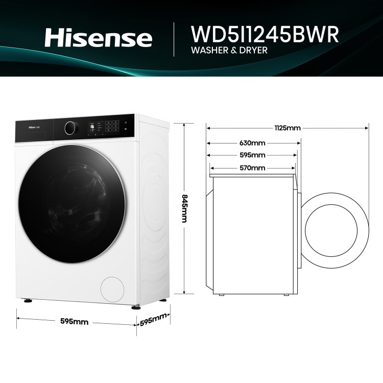 Hisense KitchenFit 5i Series 12kg Wash 8kg Dry 1400rpm Washer Dryer - White