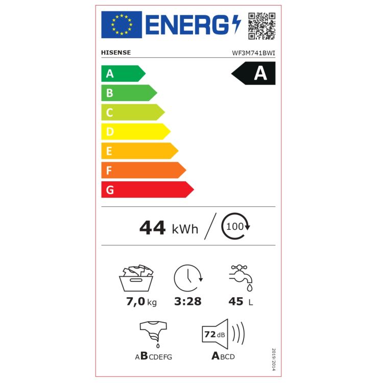 Hisense 3 Series 7kg 1400rpm Integrated Washing Machine - White