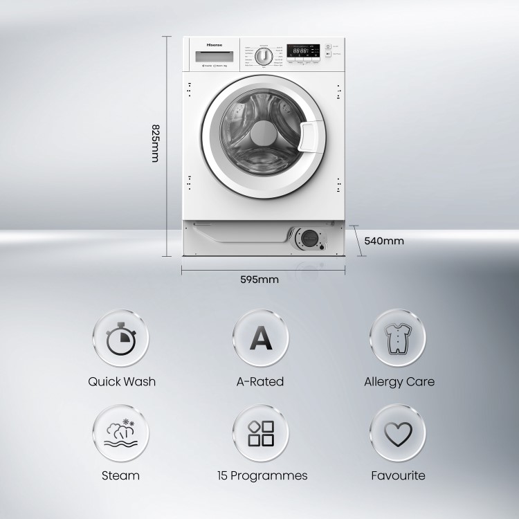 Hisense 3 Series 8kg 1400rpm Integrated Washing Machine - White