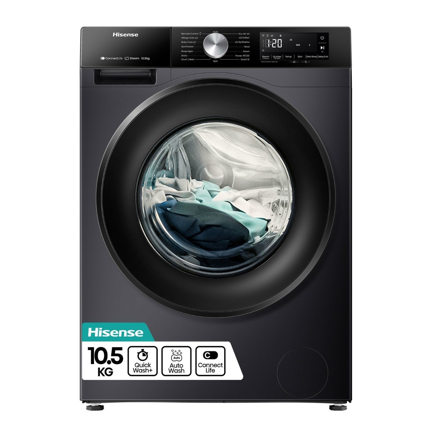 Hisense Black Wf3s1043bb3 10.5Kg 1400 Spin Steam Washing Machine - Image 8