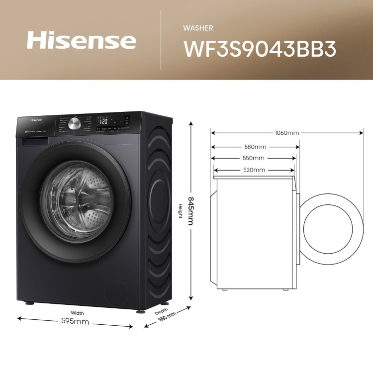 Hisense 3 Series 9kg 1400rpm Washing Machine - Black