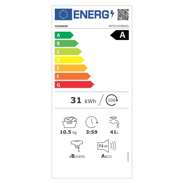 Hisense KitchenFit 5i Series 10.5kg 1400rpm Washing Machine - White