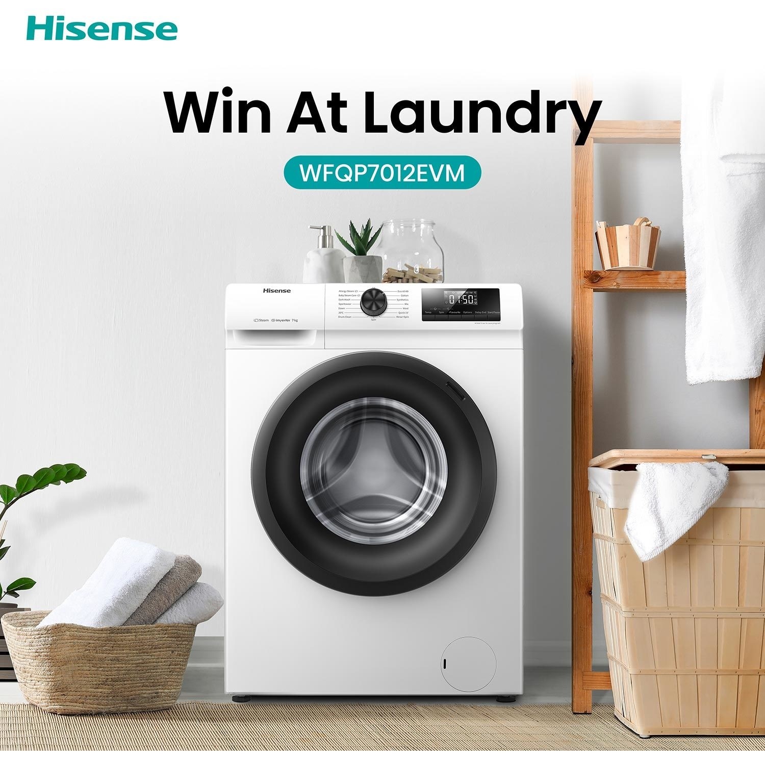 Hisense 1 Series 7kg 1200rpm Washing Machine White WFQP7012EVM Appliances Direct