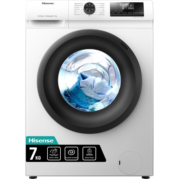 Refurbished Hisense WFQP7012EVM Freestanding 7KG 1200 Spin Washing Machine White