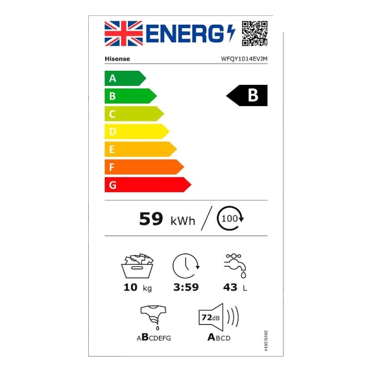 GRADE A2 - Hisense QY Series 10kg 1400rpm Freestanding Washing Machine - White