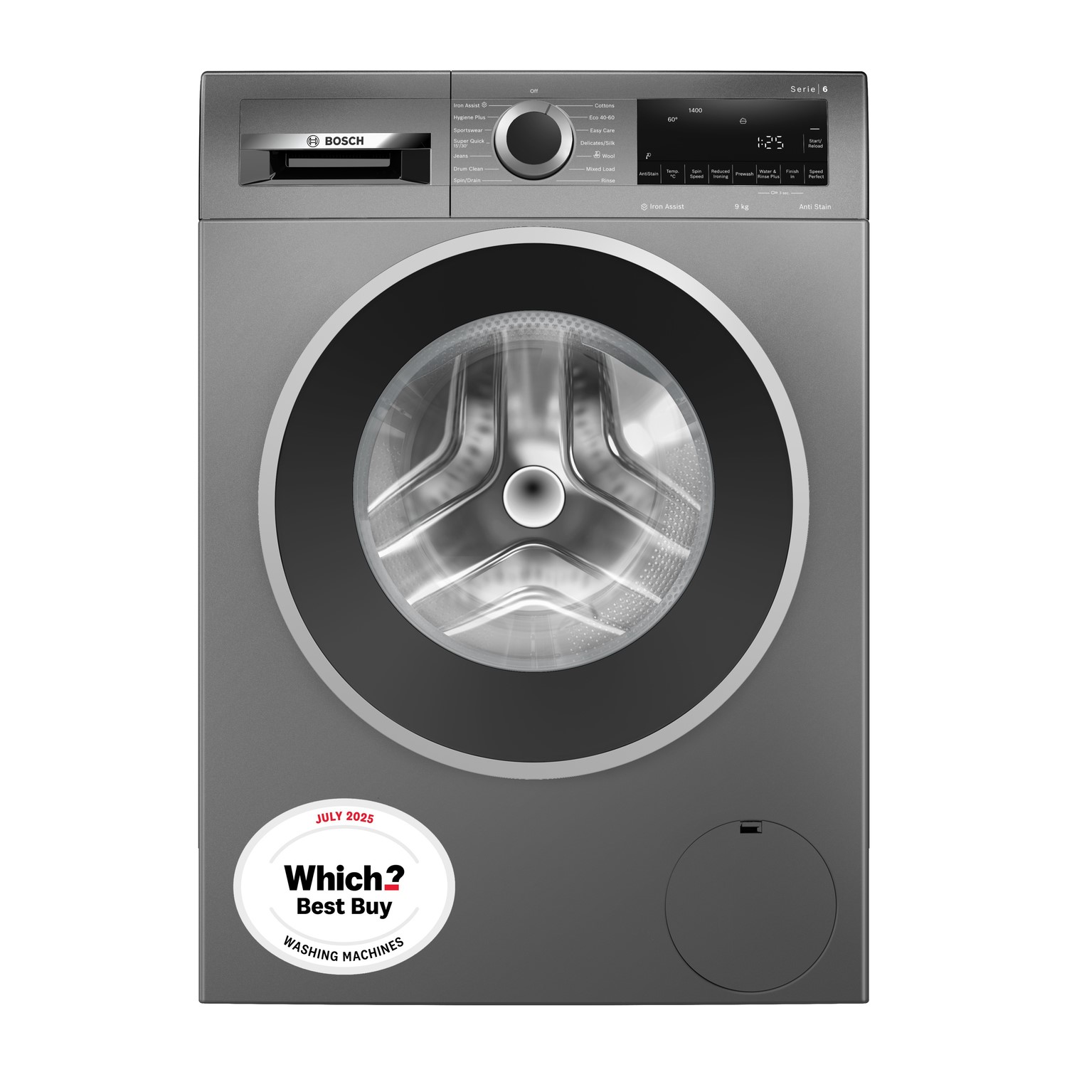 Bosch Series 6 9kg Washing Machine, 1400rpm, Graphite, A-Rated - WGG244ZCGB