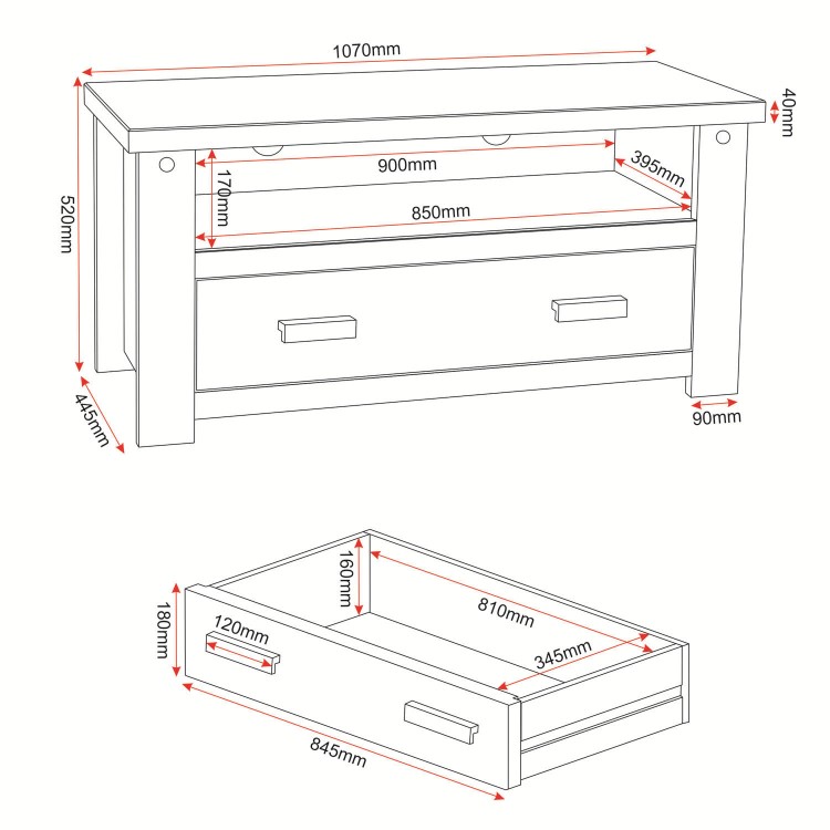 Seconique Tortilla 1 Drawer Flat Screen TV Unit in Waxed Pine - TV's up to 42"
