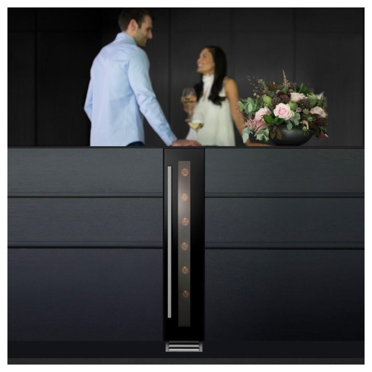Caple Sense 15cm Wide Single Zone Under Counter Wine Cabinet - Black Glass Door