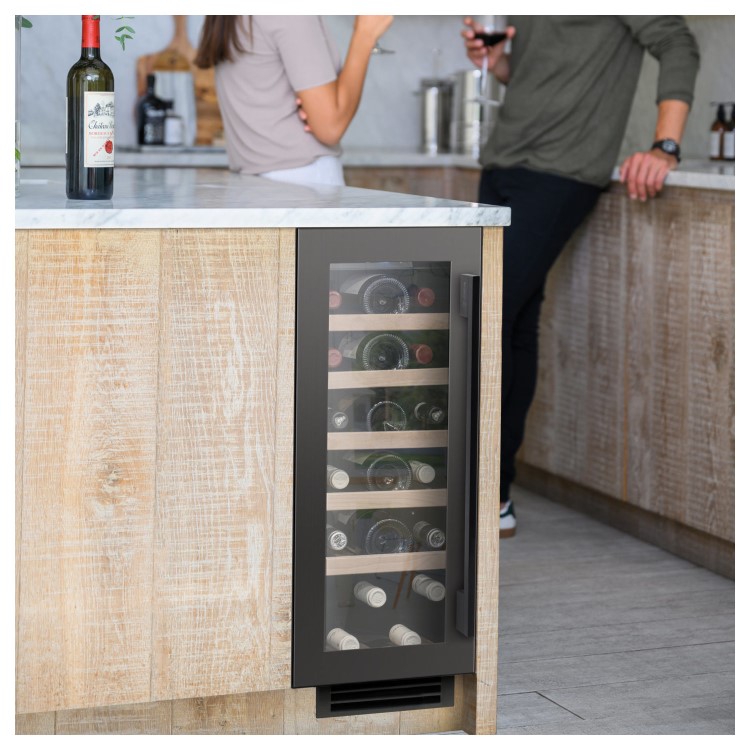 Caple 19 Bottle Capacity Sense 30cm Single Zone Under Counter Wine Cabinet - Gunmetal Grey Door