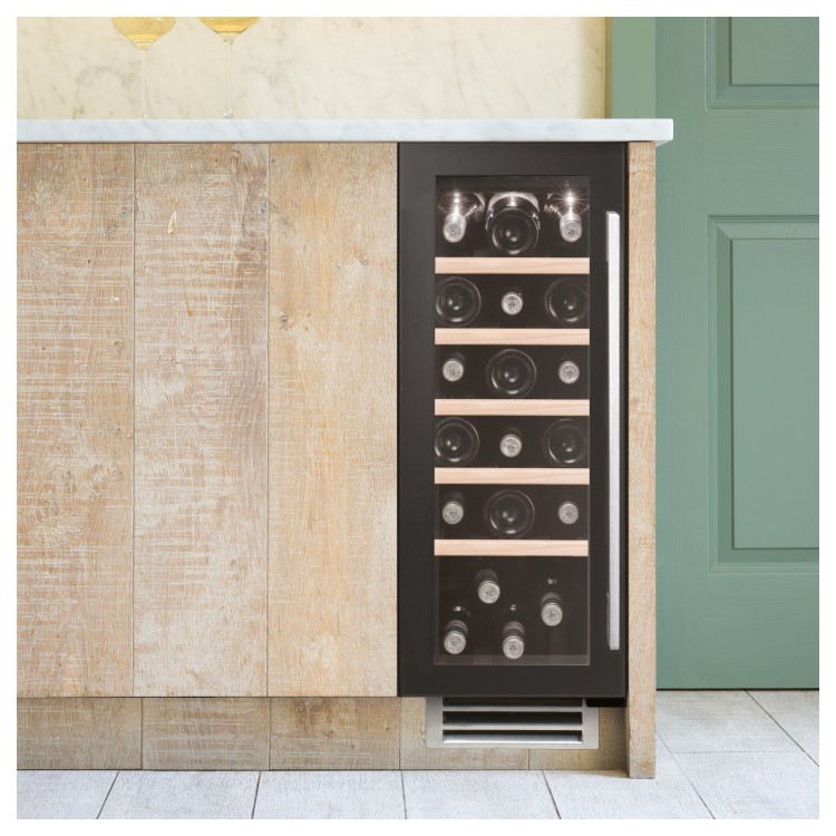 Caple 19 Bottle Capacity Single Zone Under Counter Wine Cabinet - Black Glass Door