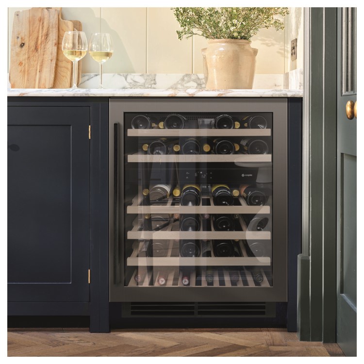 Caple Sense 46 Bottle Dual Zone Under Counter Freestanding Wine Cabinet - Gunmetal Grey Door