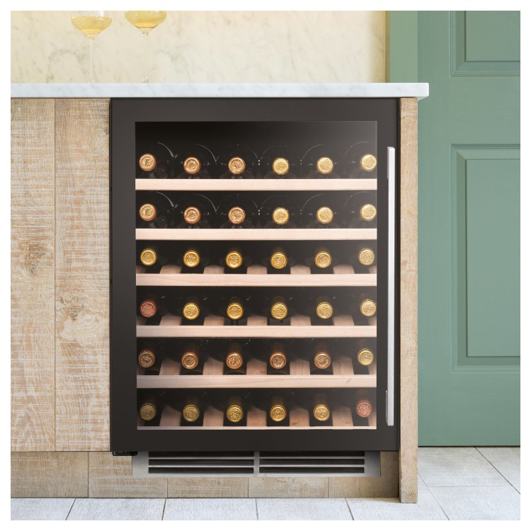 Caple Sense 52 Bottle Dual Zone Under Counter Freestanding Wine Cabinet - Black Glass Door