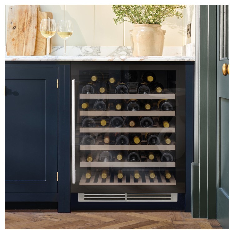 Caple Sense 52 Bottle Dual Zone Under Counter Freestanding Wine Cabinet - Black Glass Door