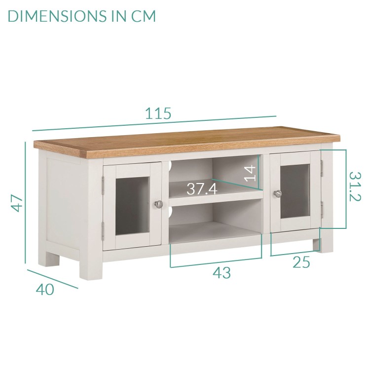 Cream Painted TV Unit iwith Oak Top and Cupboards - Willow