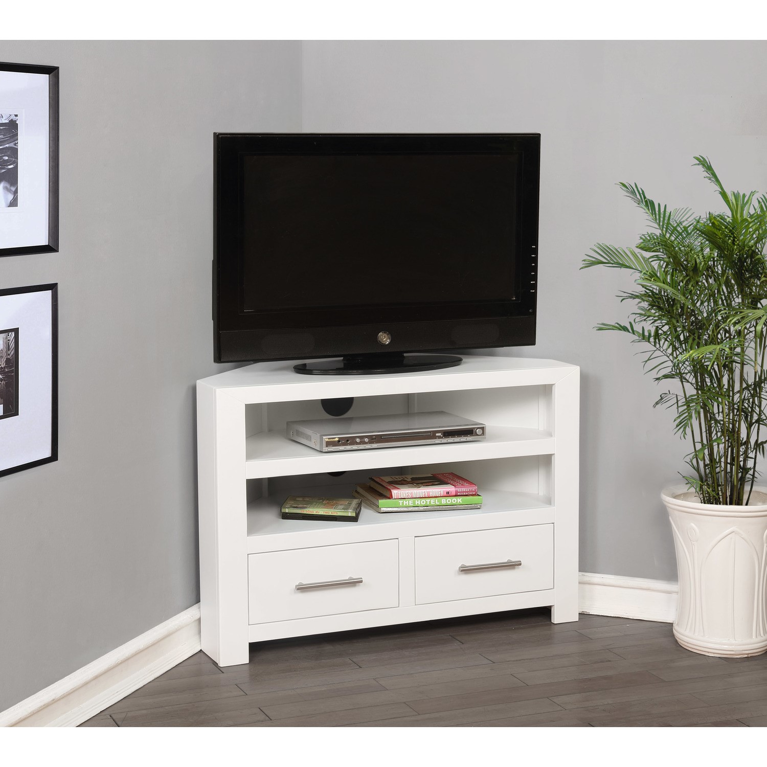 Windsor Painted White Solid Wood Corner TV Unit - TV up to ...