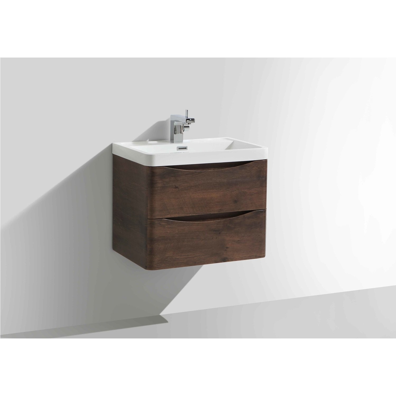 Walnut Wall Hung Bathroom Vanity Unit Basin 600mm Wide