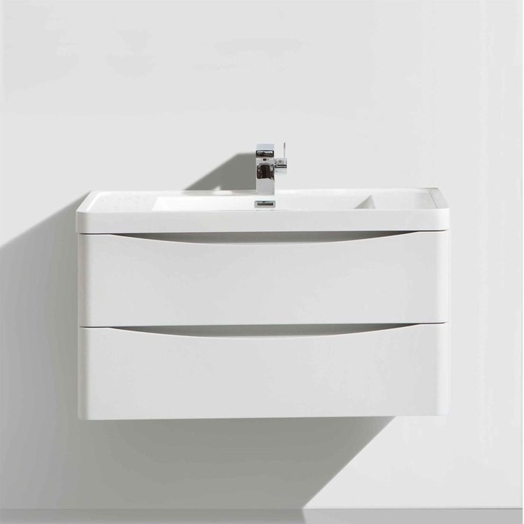 GRADE A2 - White Wall Hung Bathroom Vanity Unit & Basin - 600mm Wide - Oakland