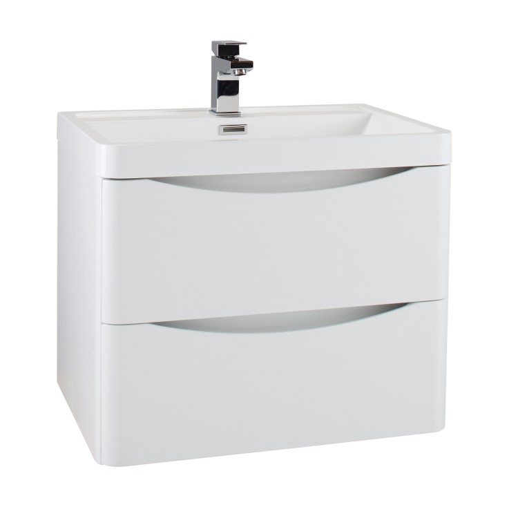 GRADE A2 - White Wall Hung Bathroom Vanity Unit & Basin - 600mm Wide - Oakland