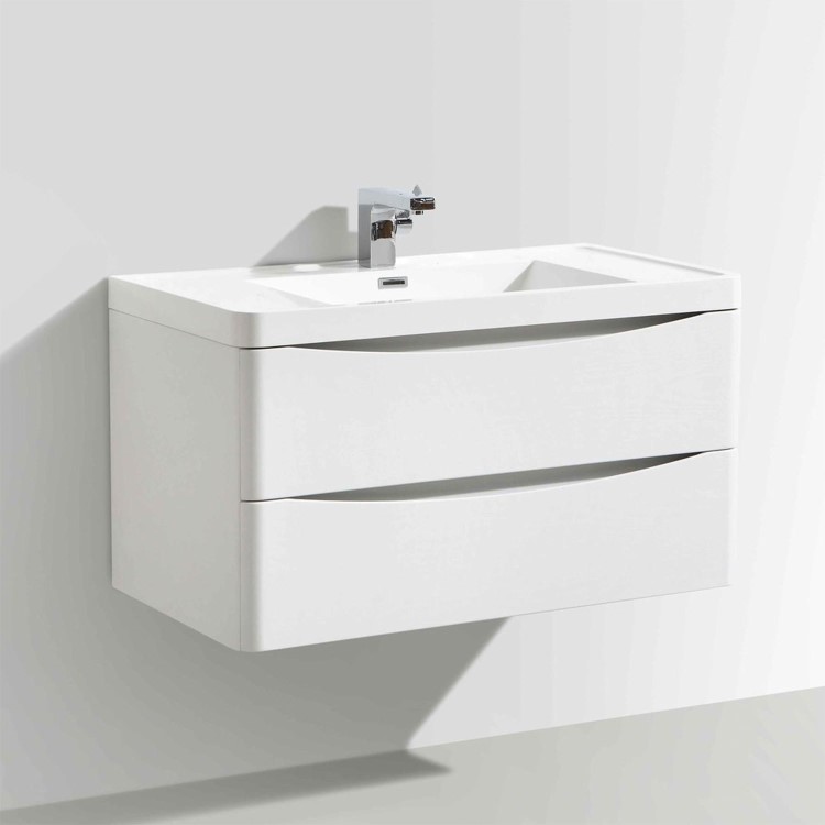 GRADE A2 - White Wall Hung Bathroom Vanity Unit & Basin - 600mm Wide - Oakland