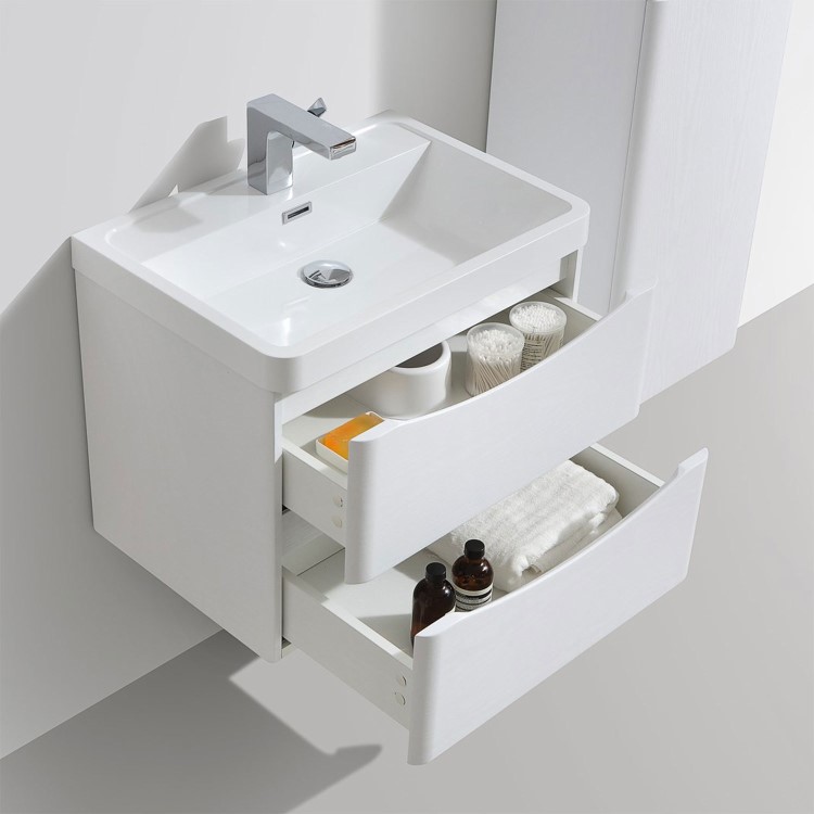 GRADE A2 - White Wall Hung Bathroom Vanity Unit & Basin - 600mm Wide - Oakland