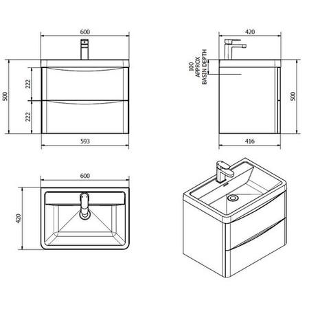 GRADE A2 - White Wall Hung Bathroom Vanity Unit & Basin - 600mm Wide - Oakland