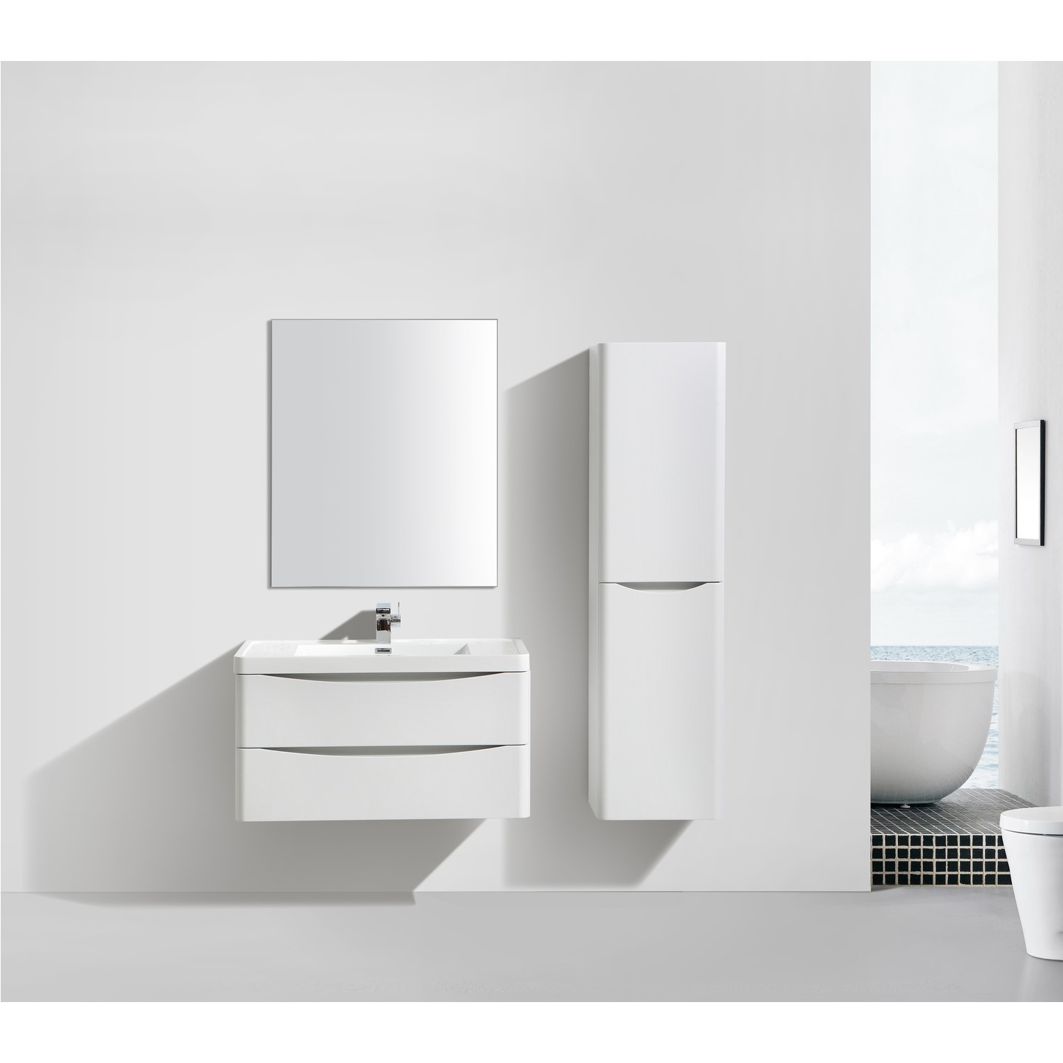 White Wall Hung Tall Bathroom Storage Cabinet 400mm Wide Oakland Wmsc150w Appliances Direct