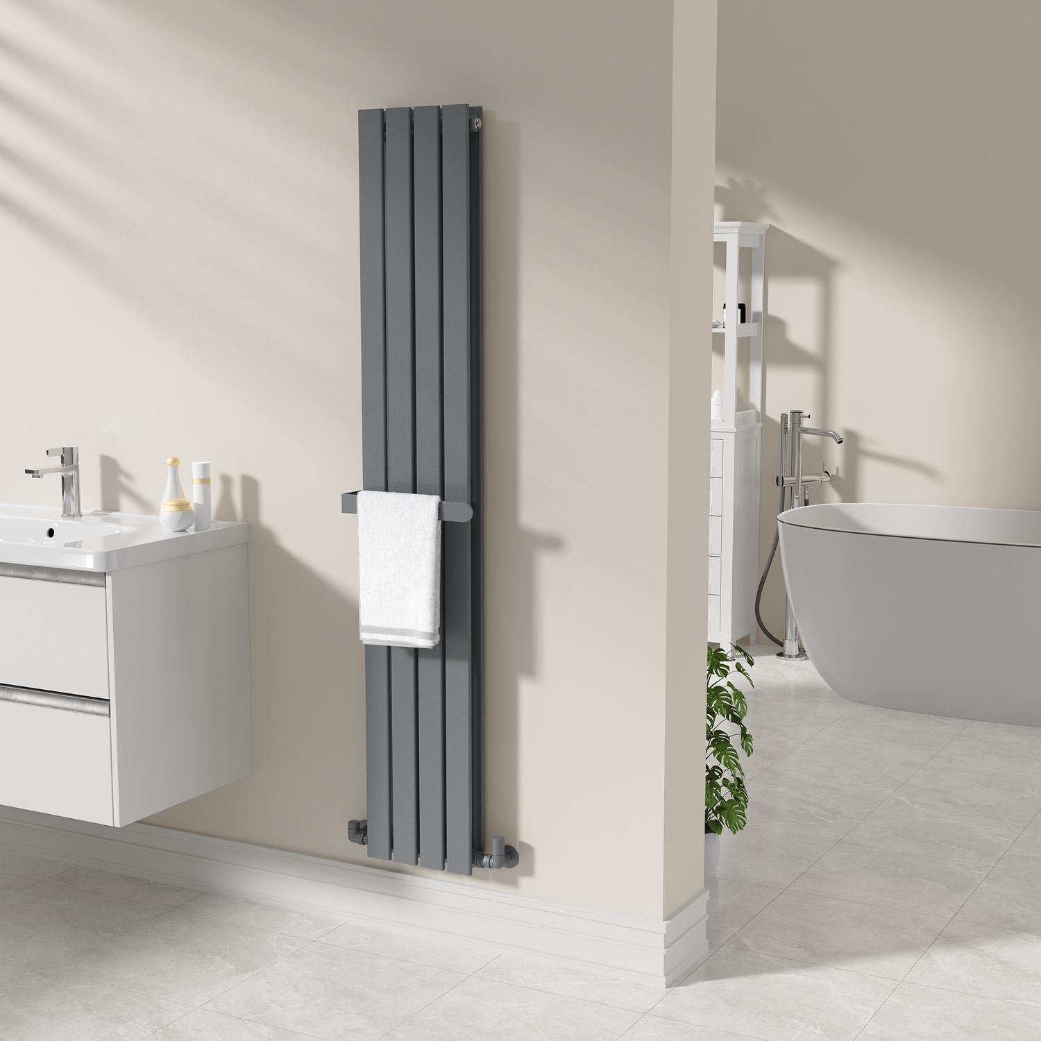 Anthracite Designer Wall Mounted Towel Holder Steel & Electric Radiators 320mm