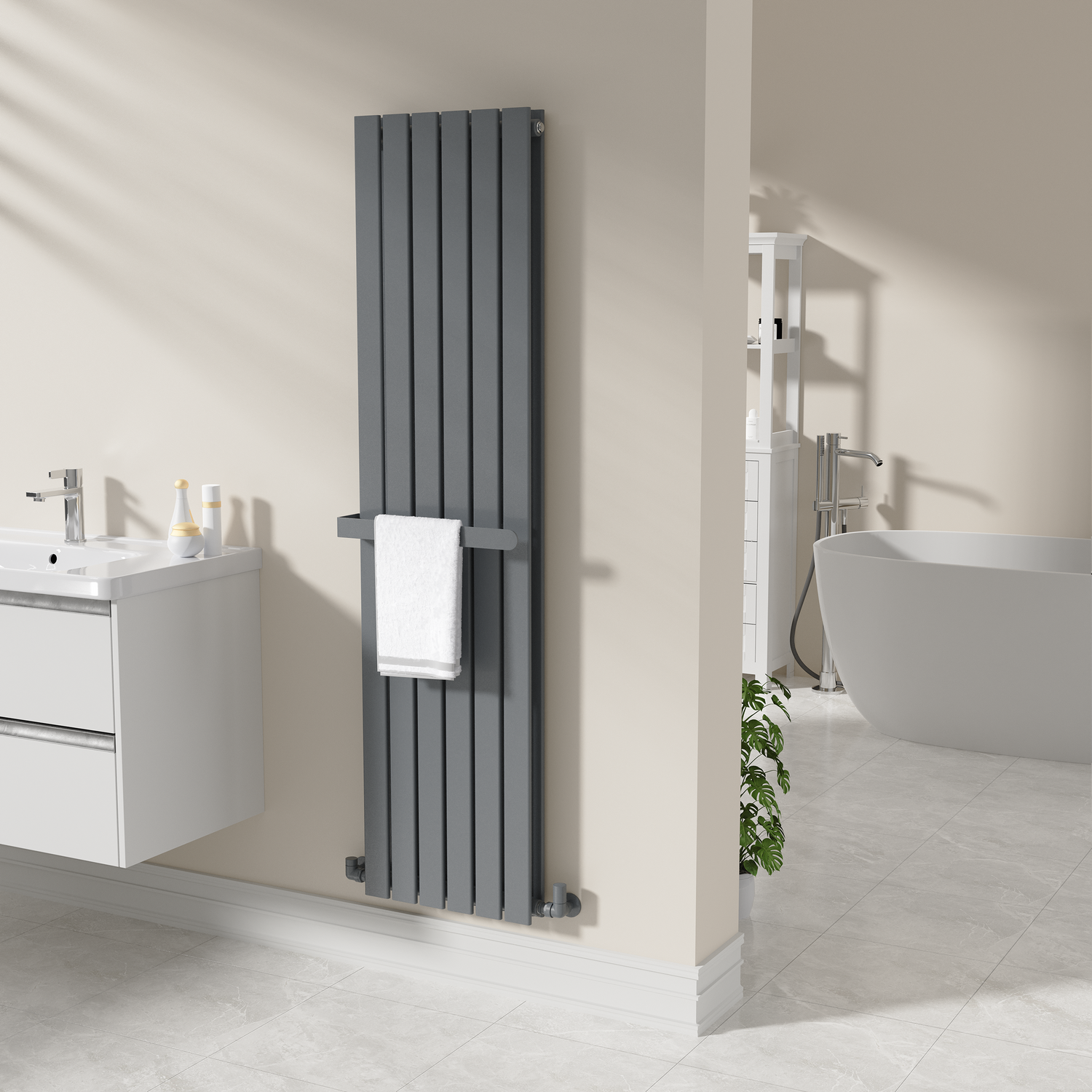 Anthracite Designer Wall Mounted Towel Holder Steel & Electric Radiators 420mm