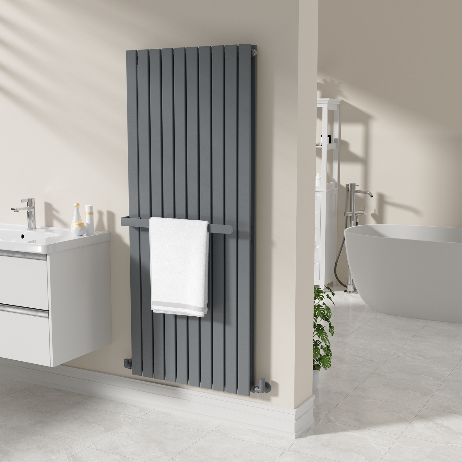 Anthracite Designer Wall Mounted Towel Holder Steel & Electric Radiators 620mm