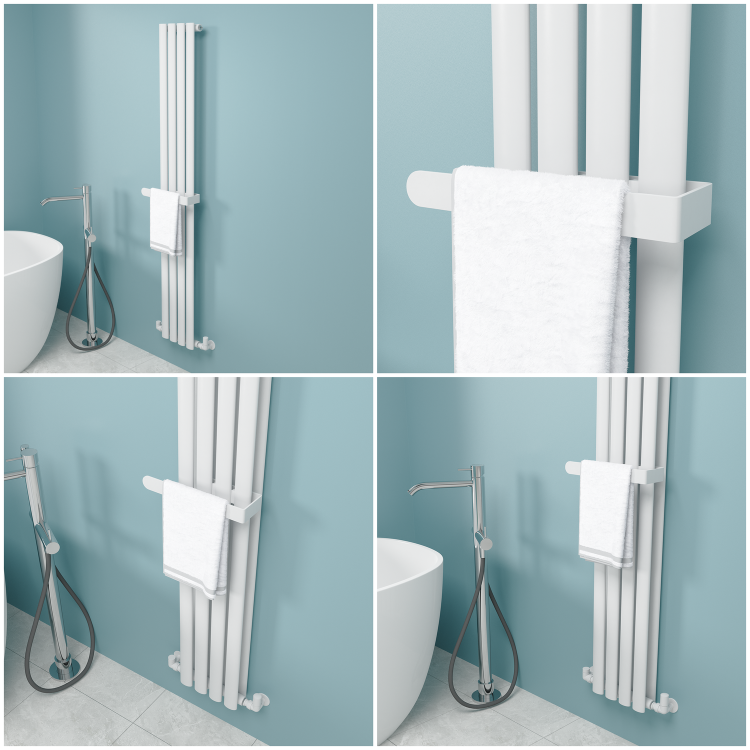 White Designer Wall-Mounted Towel Holder for Steel & Electric Radiators - 320mm