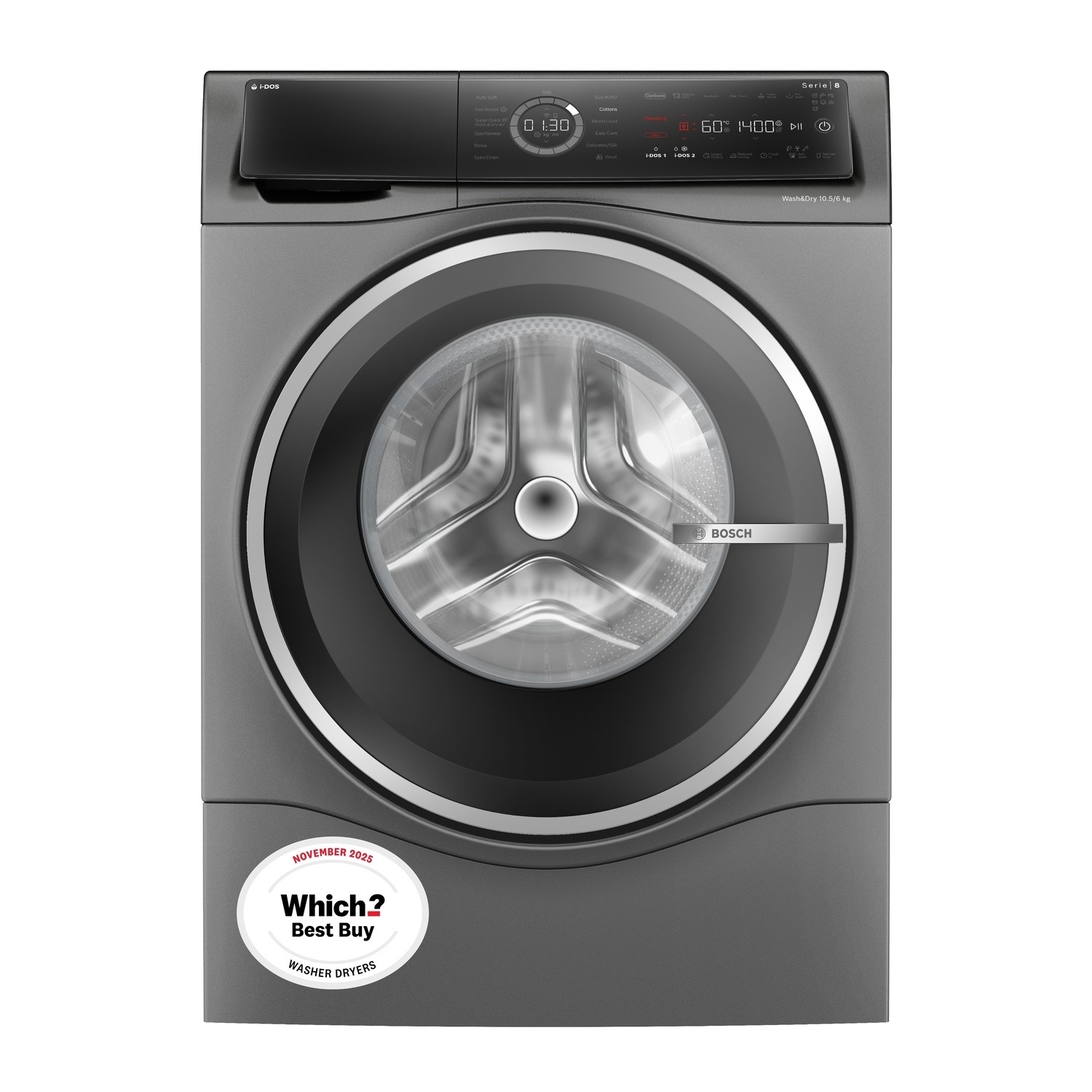 Bosch Series 8 iDos Freestanding Washer Dryer, 10.5kg/6kg Capacity, 1400rpm Spin Speed in Grey - Image 8