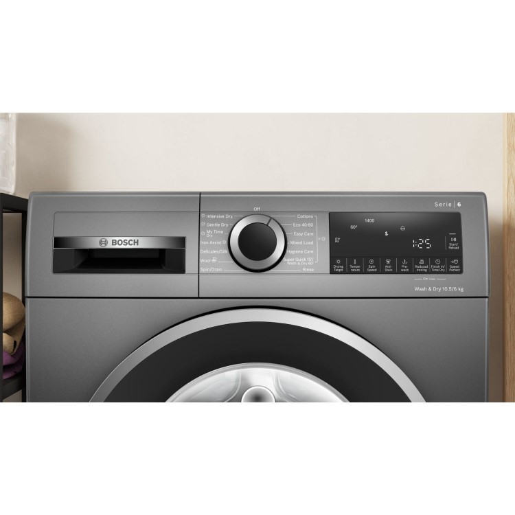 Refurbished Bosch Series 6 WNG254R1GB Freestanding 10.5/6KG 1400 Spin Washer Dryer Graphite