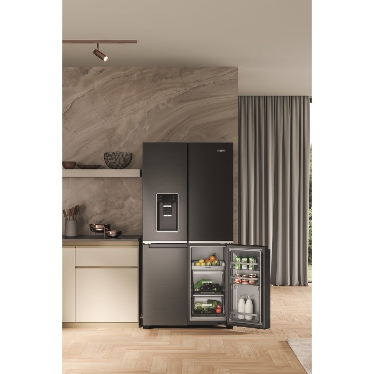 Whirlpool 594 Litre 70/30 Freestanding Fridge Freezer - Black Steel