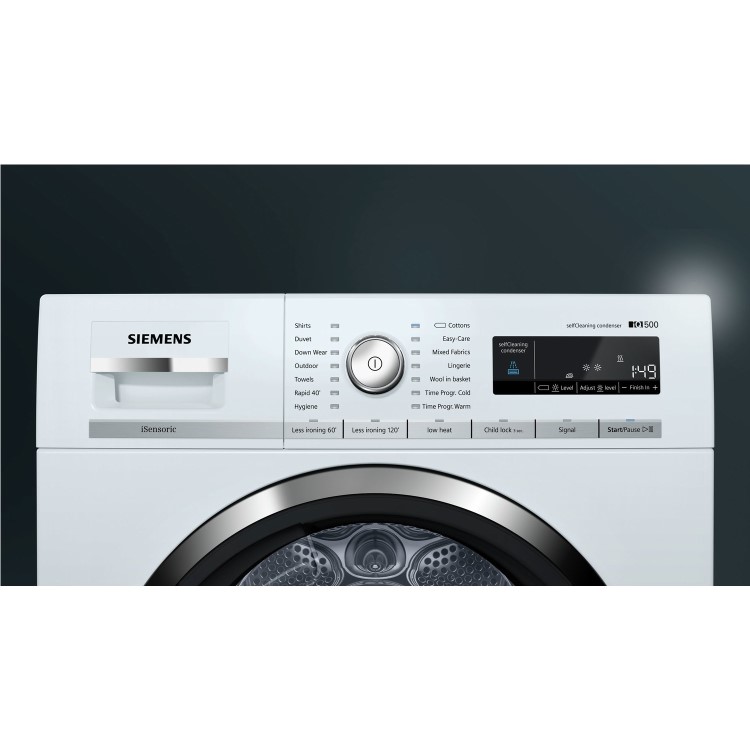 Siemens WT47W591GB iQ500 8kg Freestanding iSensoric Condenser Tumble Dryer With Heat Pump - White